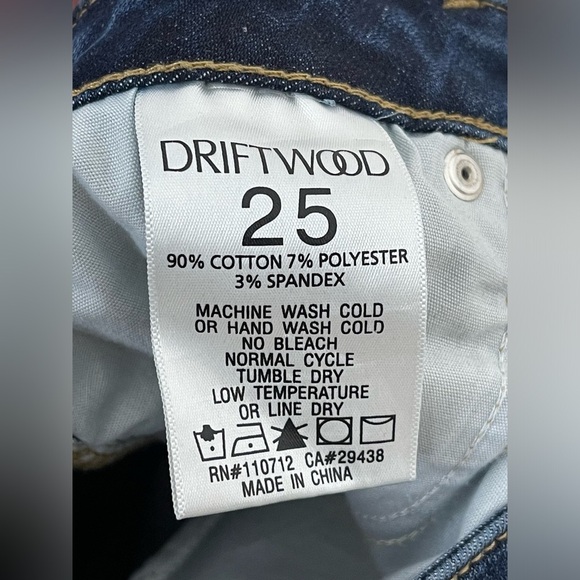 DRIFTWOOD Colette Embroidered Cuff Cropped Jeans SZ W25 L26 blue brown mid rise - Picture 7 of 8